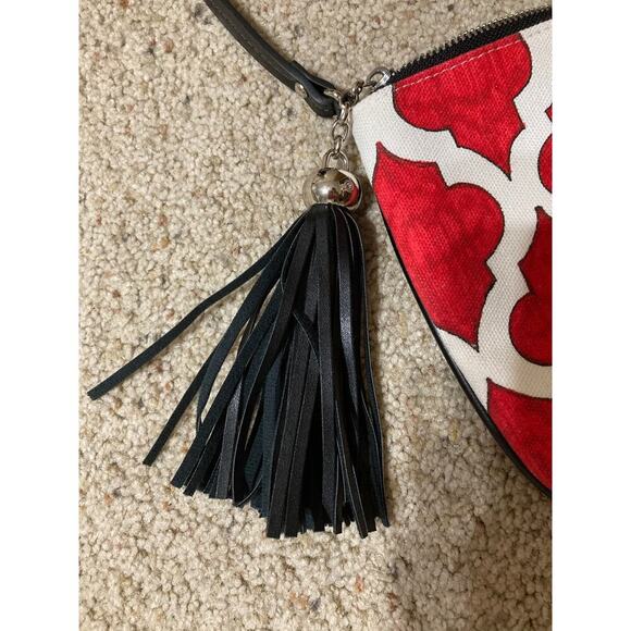 BRIGHTON SMALL RED, WHITE CANVAS CROSSBODY BAG WITH TASSEL - Picture 6 of 7